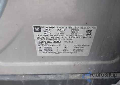 2018 Chevrolet Equinox Lt z USA, uszkodzony, nr VIN 3GNAXSEV3JS560662